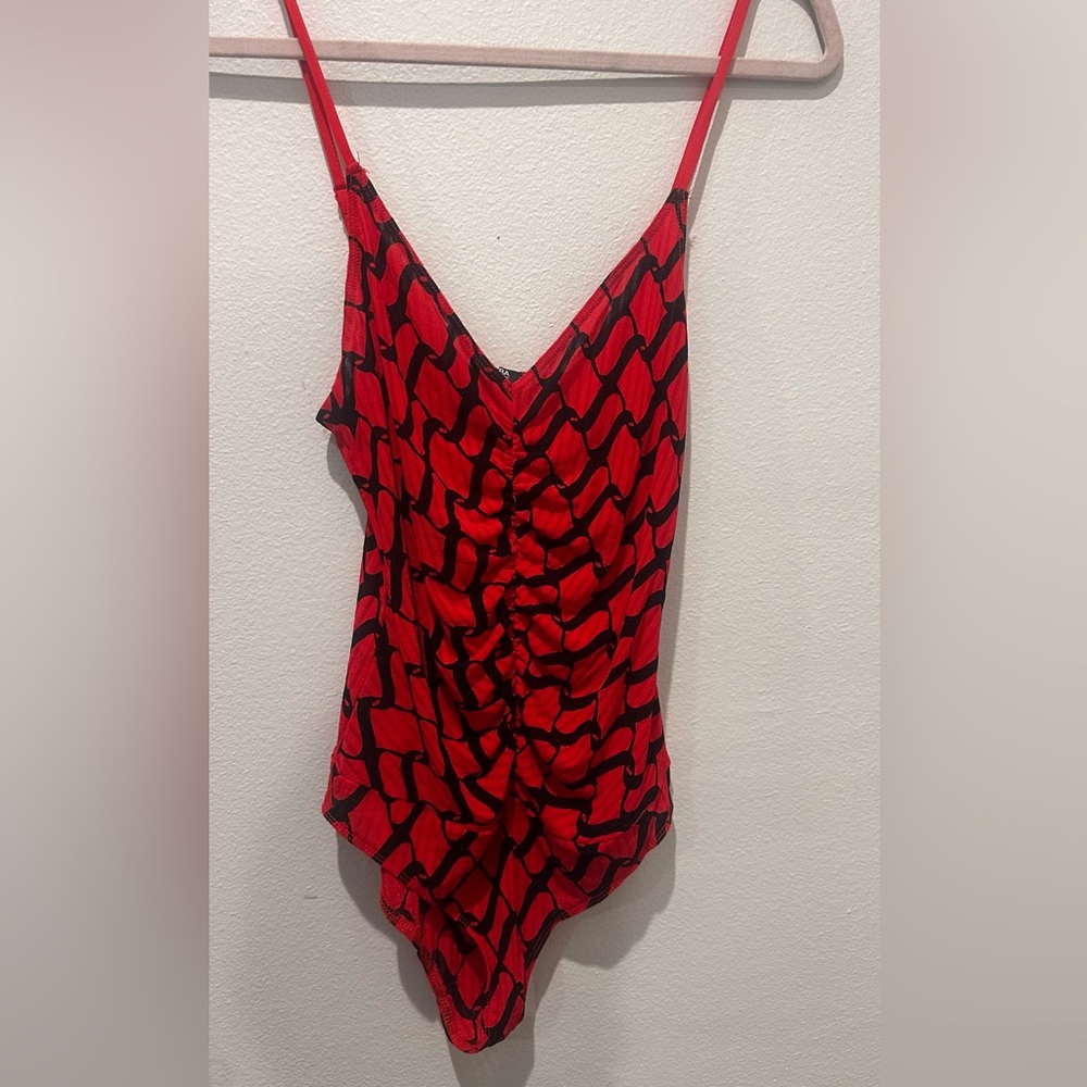 Zara Vibrant Red and Black Geometric Bodysuit